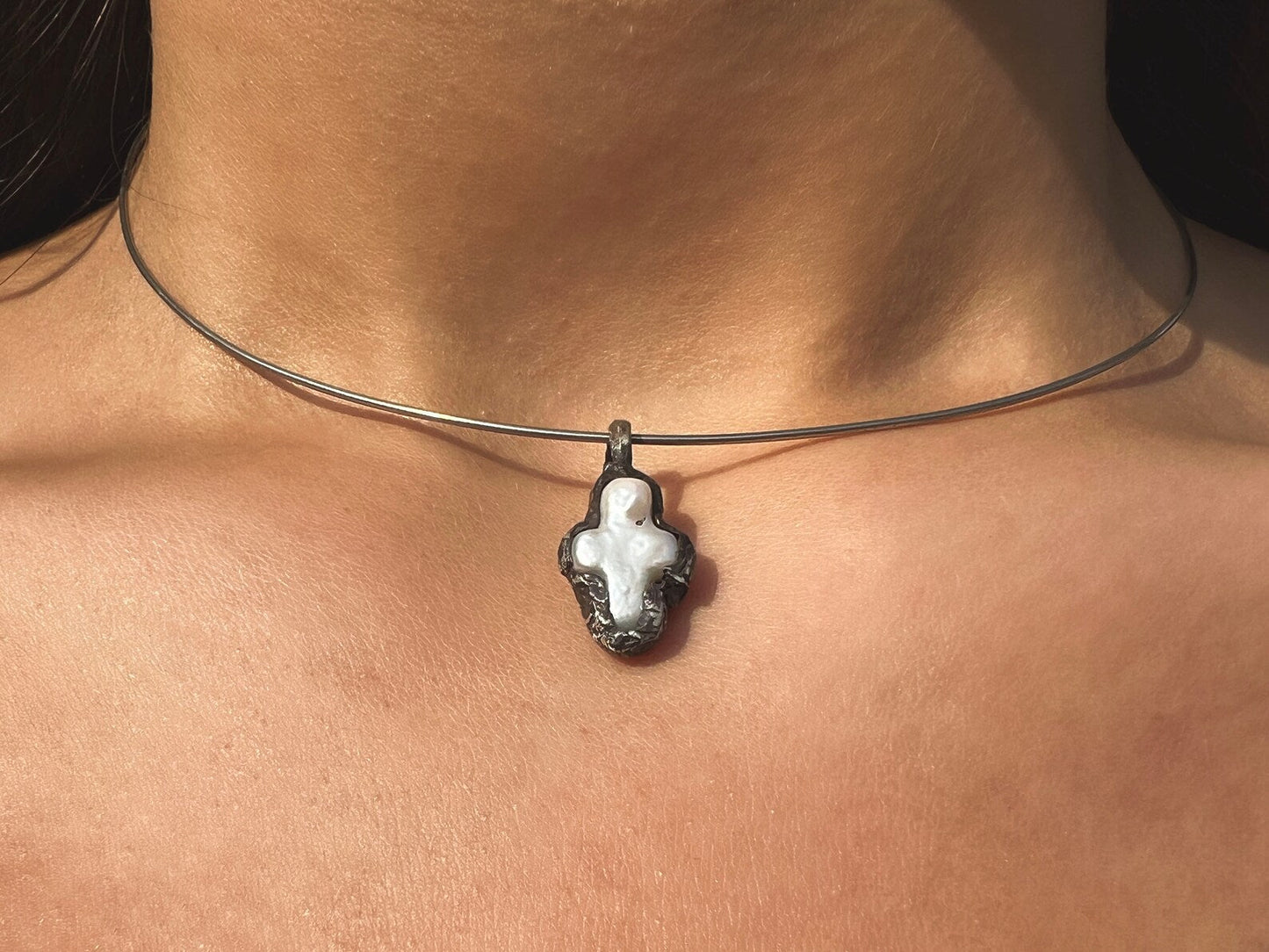 Organic Pearl Cross Pendant LevenExclusive