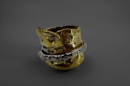 Goldeb brass ring on a dark gray background